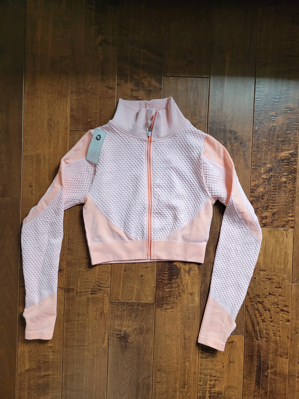 Cropped Zip-Up High Collar Sweatshirt in Soft Pink